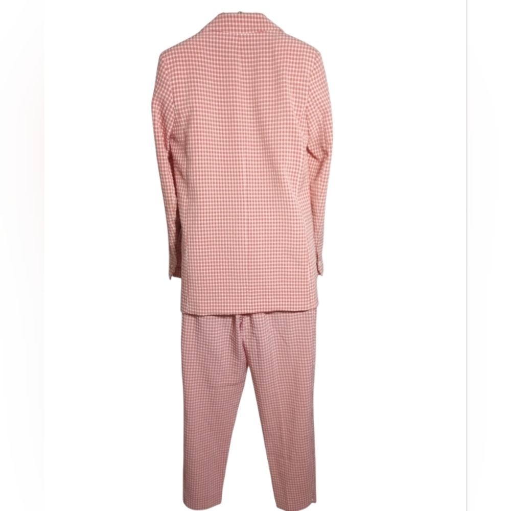 ZARA Pink White Gingham Seersucker Blazer XS Pants S Set Lightweight Summer Suit - Picture 4 of 14